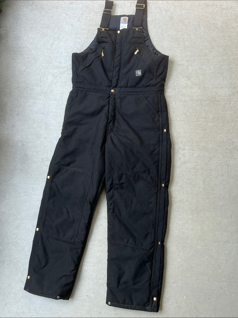 Carhartt | Black Insulated Men’s Bib Overalls Snap Leg Closures Sz 34 x 32
